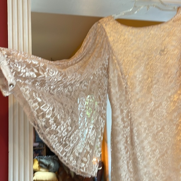 Dressy champagne gold dress with bell sleeves - Picture 2 of 6